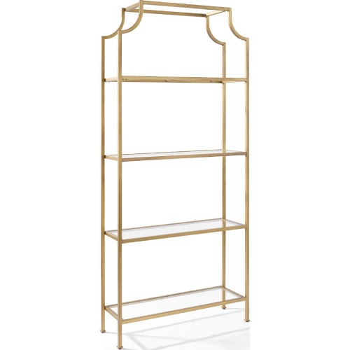 Aimee Etagere Bookcase in Antique Gold Pagoda Frame & Tempered Glass