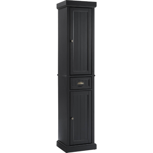 Seaside Tall Linen Cabinet in Distressed Black Finish