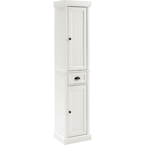 Seaside Tall Linen Cabinet in Distressed White Finish