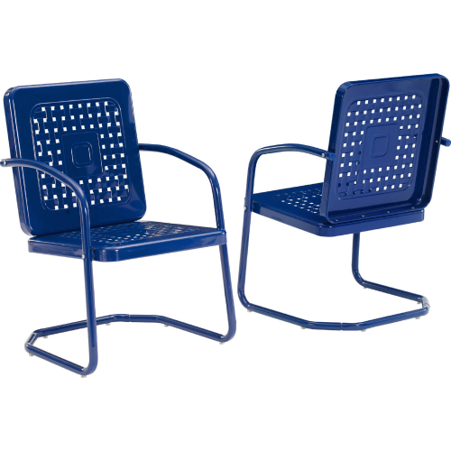 Bates Outdoor Accent Chair Set in Navy Blue Metal (Set of 2)