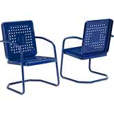 Bates Outdoor Accent Chair Set in Navy Blue Metal (Set of 2)