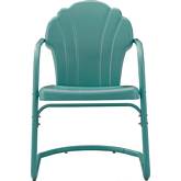 Tulip Outdoor Arm Chair in Pastel Blue Satin Steel (Set of 2)