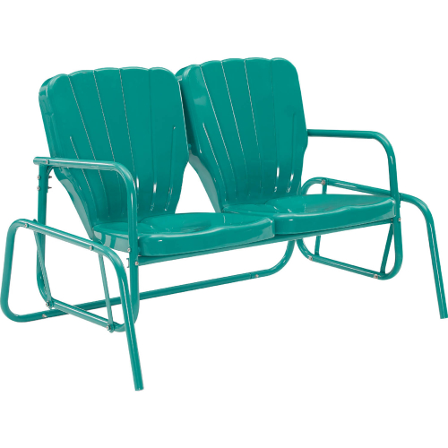 Ridgeland Outdoor Loveseat Glider in Gloss Turquoise Blue Metal