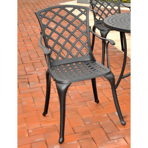 Sedona Outdoor High Back Arm Chair in Charcoal Black Cast Aluminum (Set of 2)