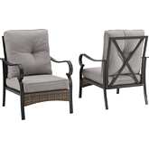 Dahlia Outdoor Accent Arm Chair in Taupe Fabric, Resin Wicker & Black (Set of 2)