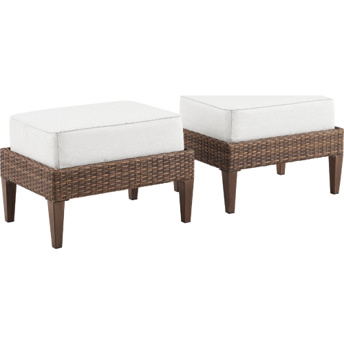 Capella Outdoor Ottoman Set in Resin Wicker & Creme Fabric (Set of 2)