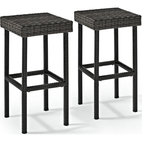 Palm Harbor Outdoor 29" Bar Stool in Gray Resin Wicker (Set of 2)