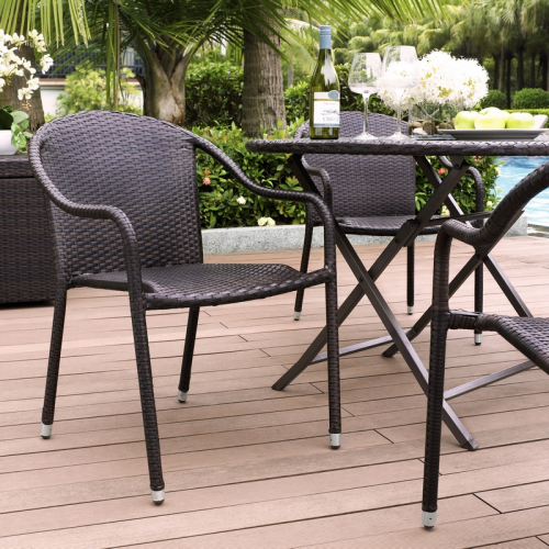 Palm Harbor Outdoor Stackable Dining Arm Chairs in Brown Resin Wicker (Set of 4)