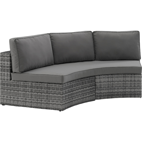 Catalina Outdoor Round Sectional Sofa in Gray Resin Wicker & Gray Cushions