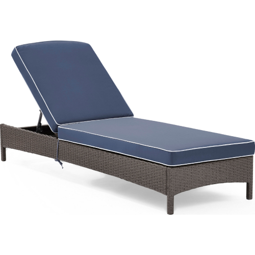 Palm Harbor Outdoor Chaise Lounge in Weathered Gray Wicker w/ Navy Cushion