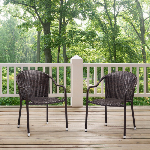 Palm Harbor Outdoor Stackable Arm Chair in Brown Resin Wicker (Set of 2)