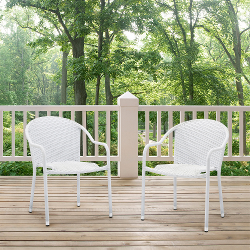 Palm Harbor Outdoor Stackable Arm Chair in Gray Resin Wicker (Set of 2)