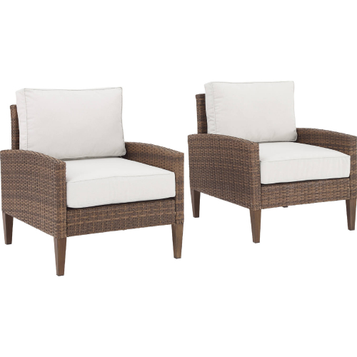 Capella Outdoor Accent Chair in Resin Wicker & Creme Fabric (Set of 2)