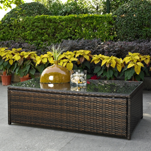 Palm Harbor Outdoor Coffee Table in Resin Wicker & Tempered Glass