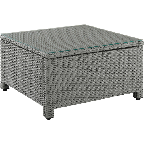 Bradenton Outdoor Square Coffee Table in Gray Resin Wicker & Tempered Glass