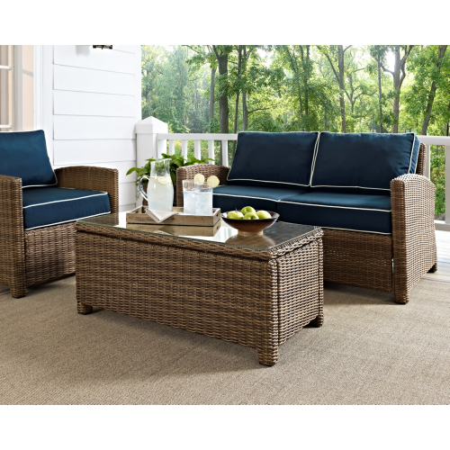 Bradenton Outdoor Coffee Table in Weathered Resin Wicker & Tempered Glass