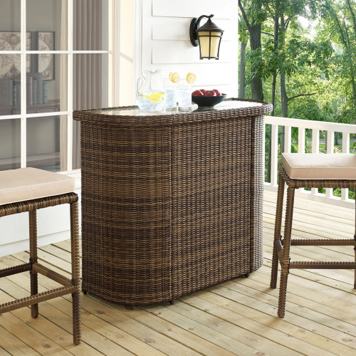 Bradenton Outdoor Bar in Weathered Resin Wicker & Tempered Glass