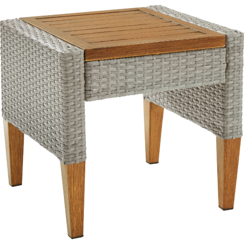 Capella Outdoor Side Table in Gray Resin Wicker & Acorn Brown Steel