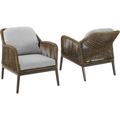 Haven Outdoor Arm Chair Set in Gray Fabric & Brown PE Twine (Set of 2)