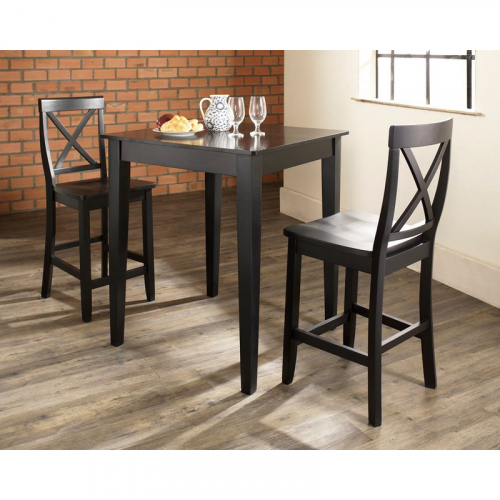 3 Piece Pub Dining Set w/ X-Back Stools in Black Finish