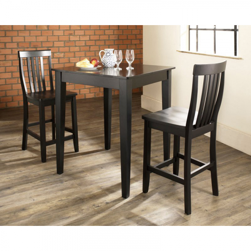 3 Piece Pub Dining Set w/ School House Stools in Black Finish