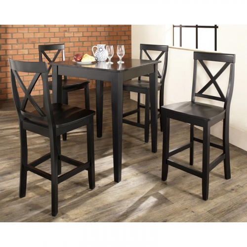 5 Piece Pub Dining Set w/ X Back Stools in Black