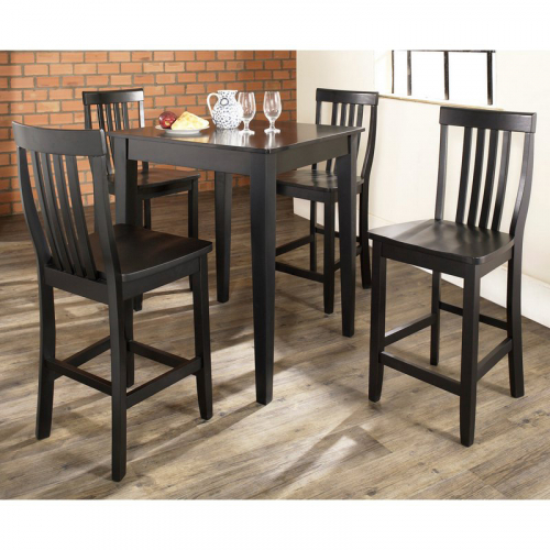 5 Piece Pub Dining Set w/ School House Stools in Black Finish