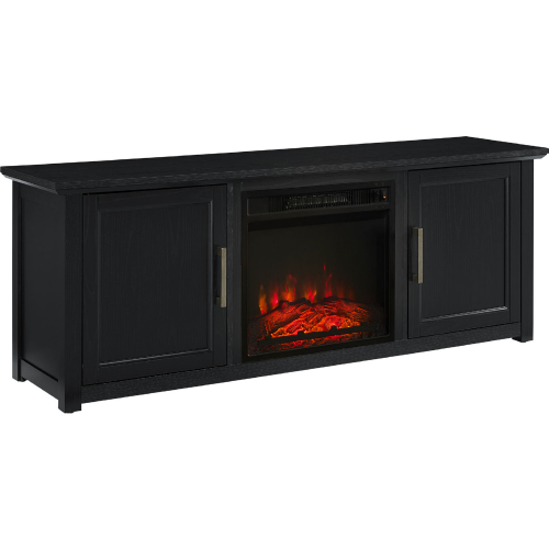 Camden 58" Low Profile TV Stand in w/ Fireplace in Black Finish