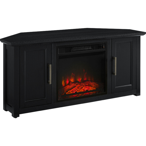 Camden 48" Corner TV Stand in w/ Fireplace in Black Finish