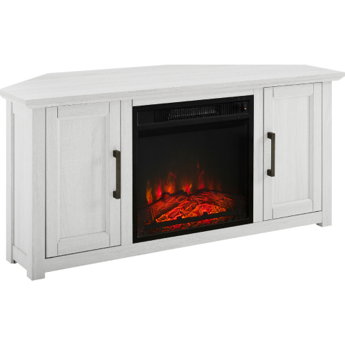 Camden 48" Corner TV Stand in w/ Fireplace in Whitewash Finish