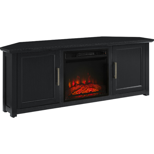 Camden 58" Corner TV Stand in w/ Fireplace in Black Finish