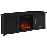 Camden 58" Corner TV Stand in w/ Fireplace in Black Finish