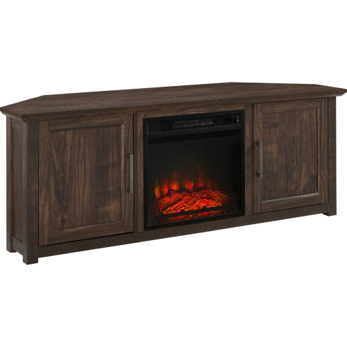 Camden 58" Corner TV Stand in w/ Fireplace in Dark Walnut Finish