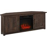 Camden 58" Corner TV Stand in w/ Fireplace in Dark Walnut Finish