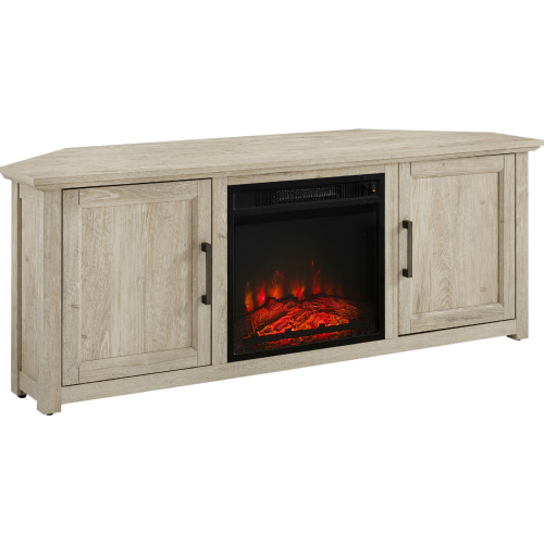 Camden 58" Corner TV Stand in w/ Fireplace in Frosted Oak Finish