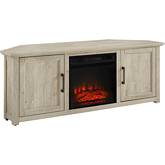 Camden 58" Corner TV Stand in w/ Fireplace in Frosted Oak Finish