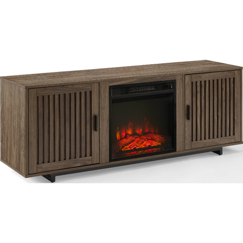 Silas 58" Low Profile TV Stand w/ Fireplace in Walnut Finish