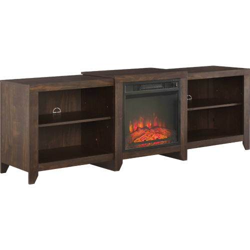 Ronin 69" Low Profile TV Stand w/ Fireplace in Dark Walnut Finish