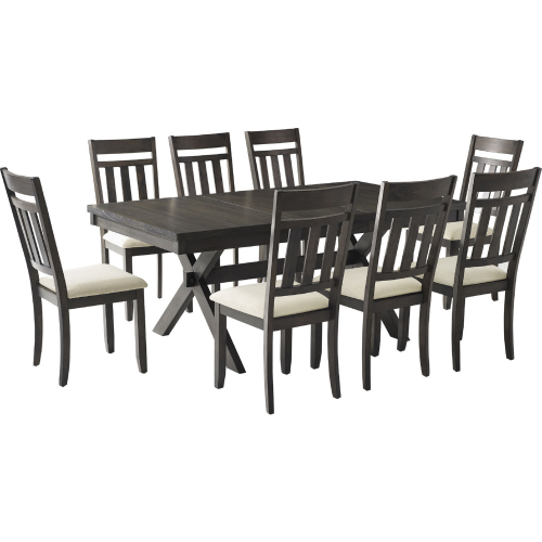 Hayden 9 Piece Dining Set in Slate Finish & Cream Linen Fabric