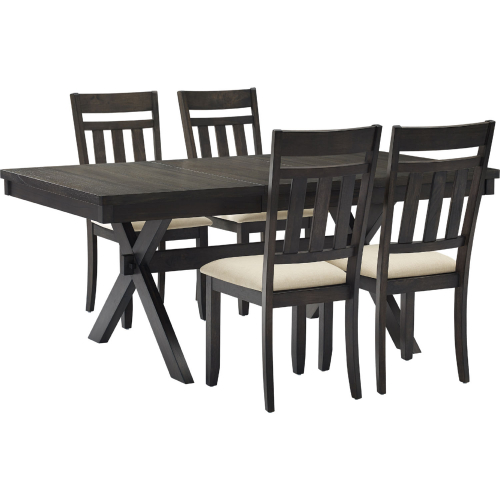 Hayden 5 Piece Dining Set in Slate Finish & Cream Linen