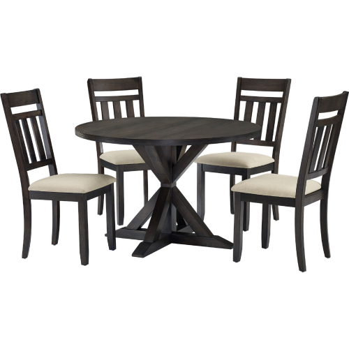 Hayden 5 Piece Round Dining Set in Slate Finish & Cream Linen