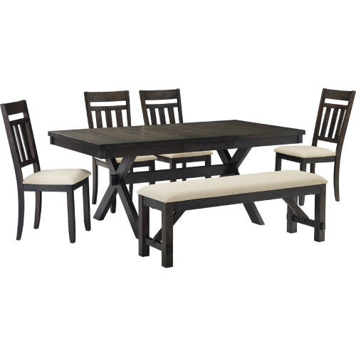 Hayden 6 Piece Dining Set in Slate Finish & Cream Linen