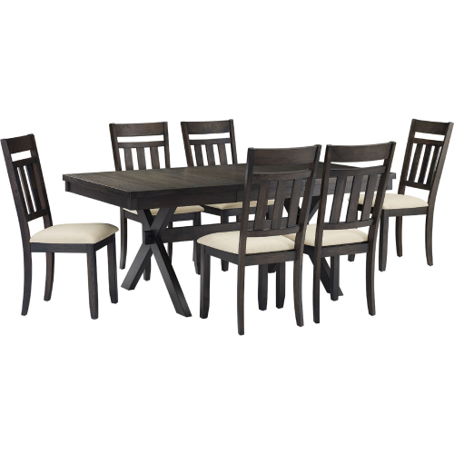 Hayden 7 Piece Dining Set in Slate Finish & Cream Linen