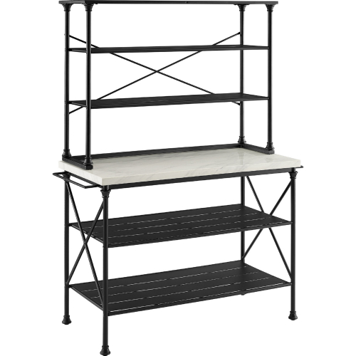 Madeleine Kitchen Island & Hutch in Black & White Faux Marble