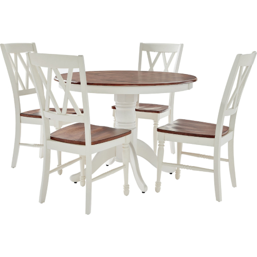 Shelby 5 Piece Round Dining Set in Distressed White & Cherry