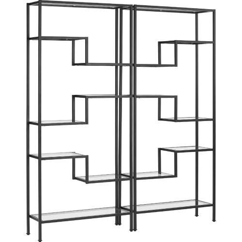 Sloane 2 Piece Etagere Bookcase Set in Satin Black Steel & Tempered Glass