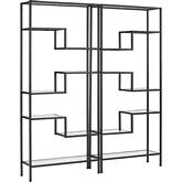 Sloane 2 Piece Etagere Bookcase Set in Satin Black Steel & Tempered Glass