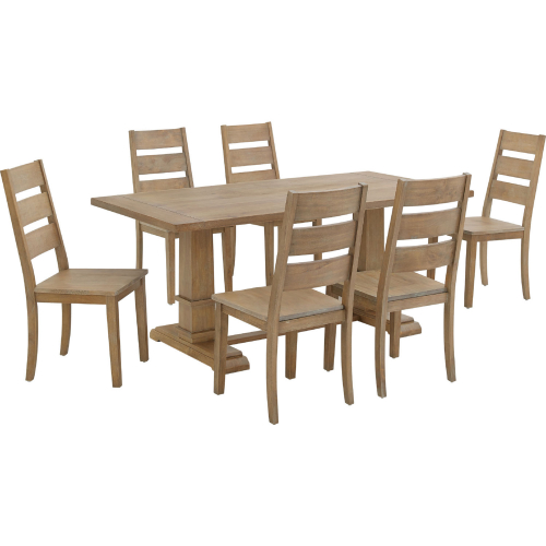 Joanna 7 Piece Dining Set w/ Ladder Back Chairs in Rustic Brown