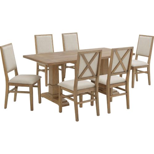 Joanna 7 Piece Dining Set with Dining Chairs in Brown & Cream Fabric