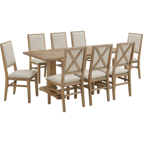 Joanna 9 Piece Dining Set w/ Dining Chairs in Brown & Cream Fabric